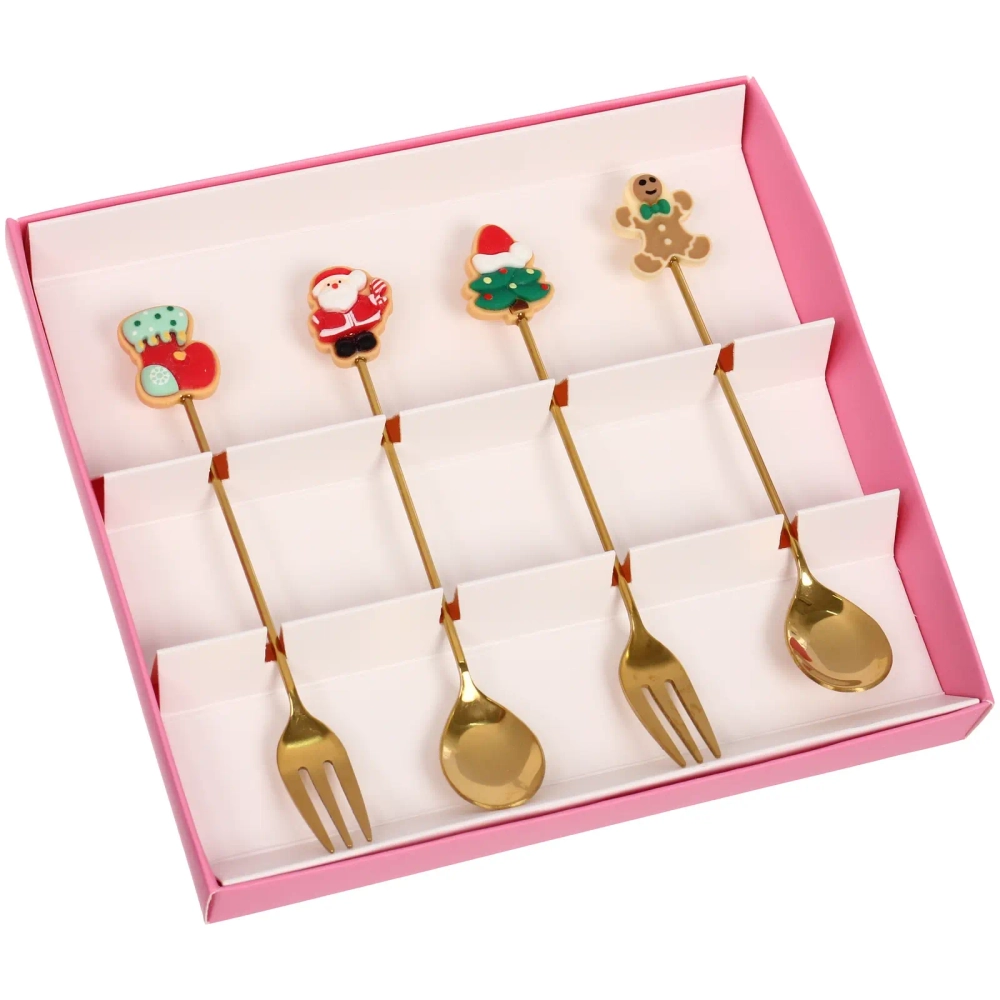 Набор для десерта «Символы праздника» 4предмета (2ложки+2вилки) в подарочной коробке,цвет золото