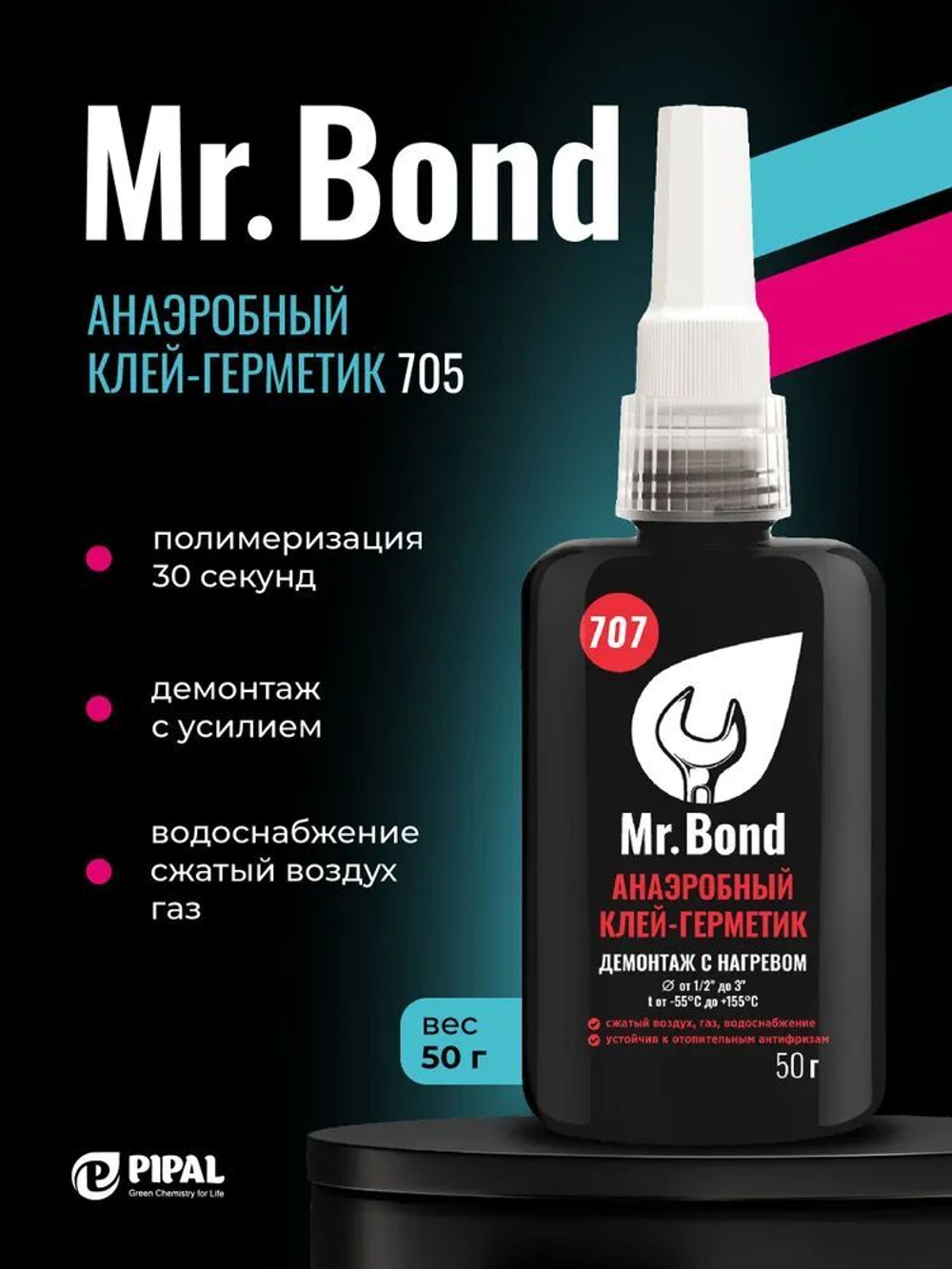 Анаэробный герметик Mr.Bond 707 демонтаж с нагревом, красный, 250 г MB4070700250