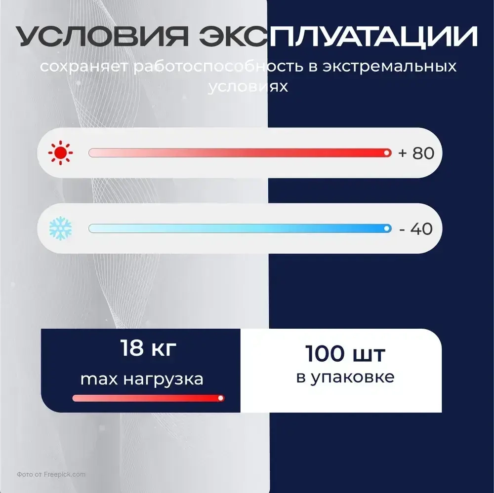 Хомут стяжка нейлоновая пластиковая, крепеж 3,6х250мм, 100 штук