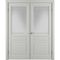 Фото двустворчатой распашной двери Бриз светло-серая эмаль со стеклом