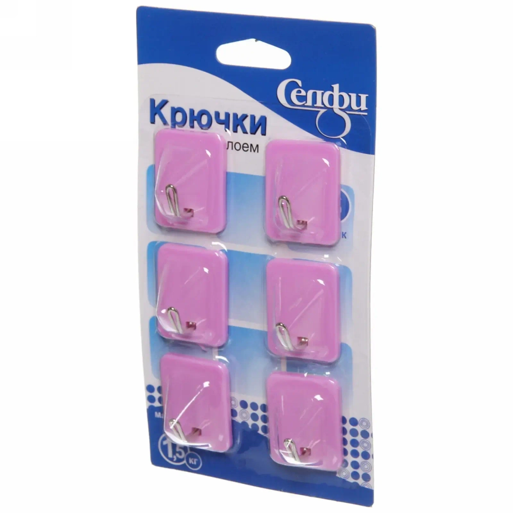 Крючки в наборе 6шт на липком слое «ИДЕЯДОМА», форма прямоугольник, цвет лиловый, нагрузка 1,5кг