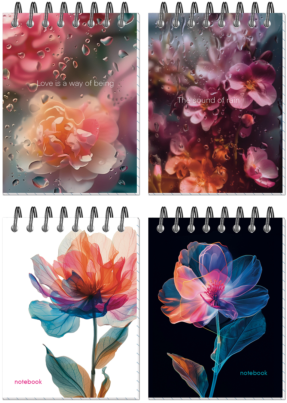 Блокнот "Цветы" А7 40л, на металлическом гребне