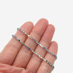 Стразовая цепь дуохромная, 2мм, фиолетовый кристалл с зеленым напылением в серебристых цапах