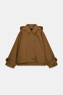ZARA КОРОТКИЙ ТРЕНЧ WATER-REPELLENT — ZW COLLECTION, РЫЖЕВАТО-КОРИЧНЕВЫЙ