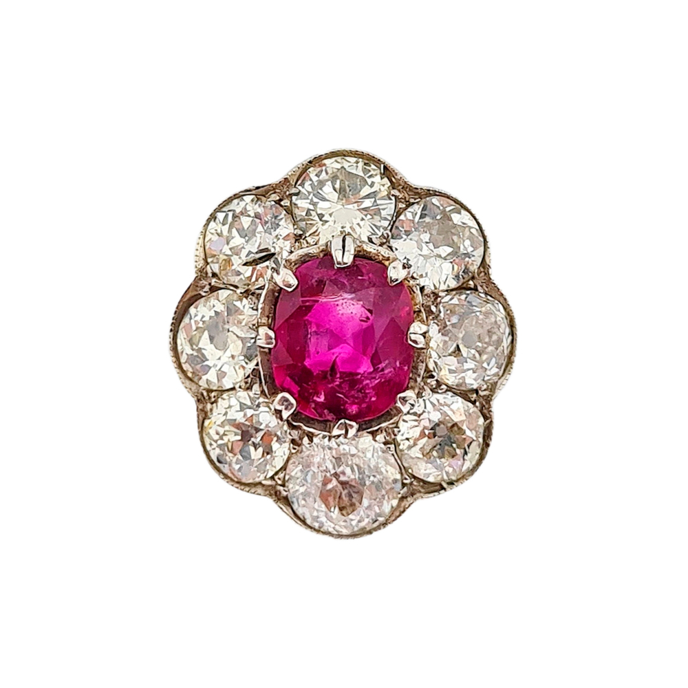 Кольцо с природными рубином и бриллиантами