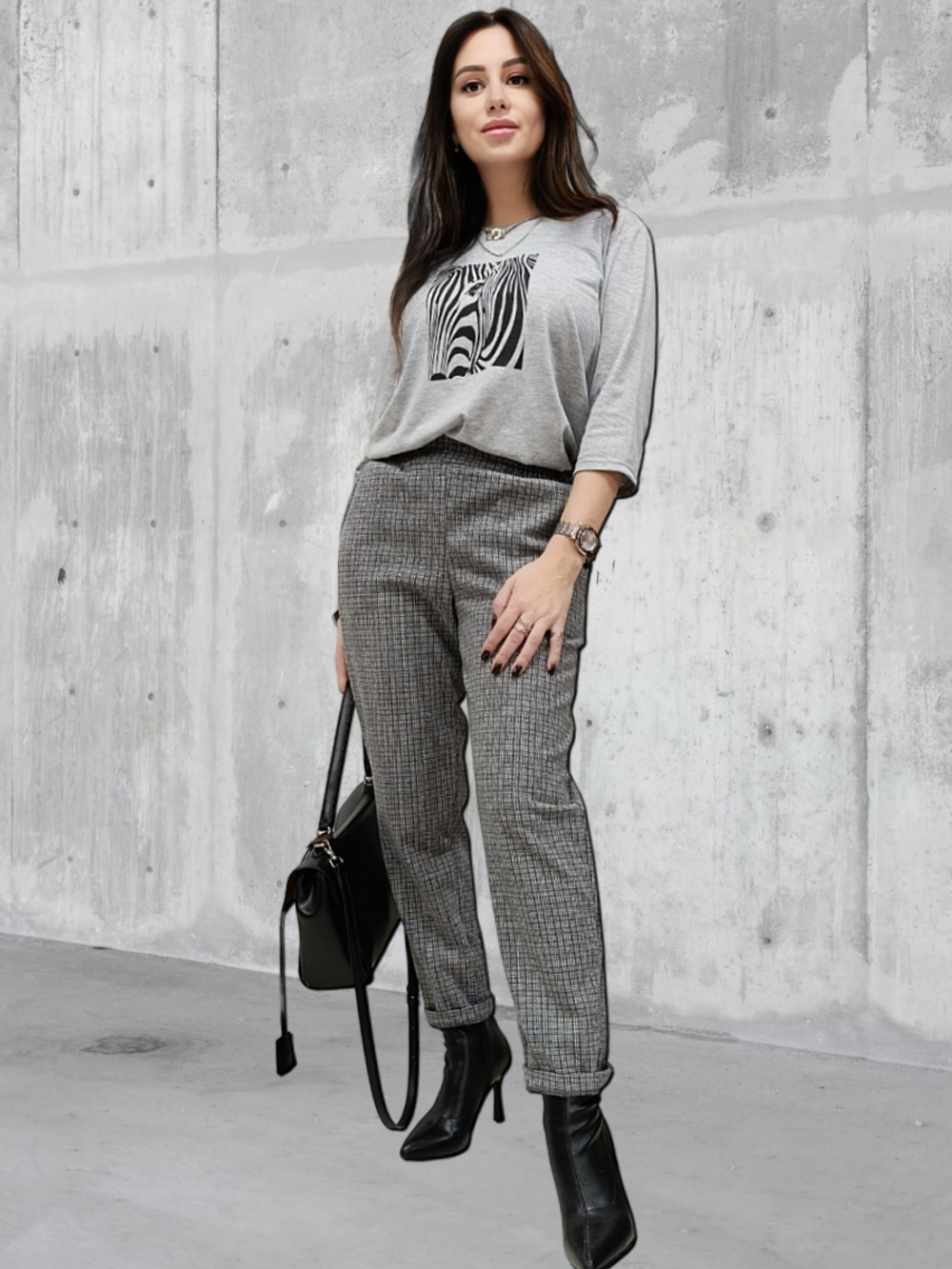 21402 Брюки женские классические джерси серая клетка (60-158)