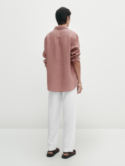 Massimo Dutti Рубашка классического кроя из 100% льна, малиновый