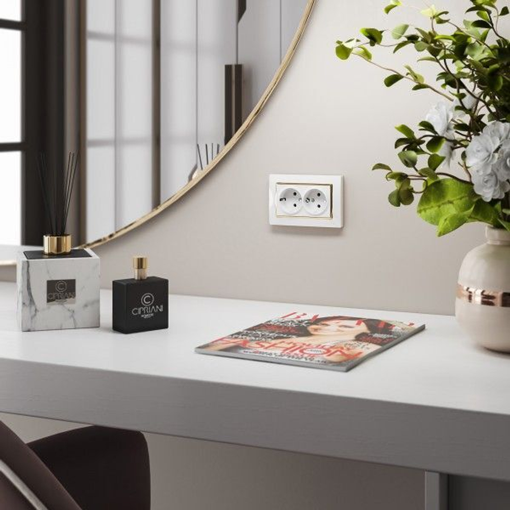 Рамка для двойной розетки Snabb (белый/золото)