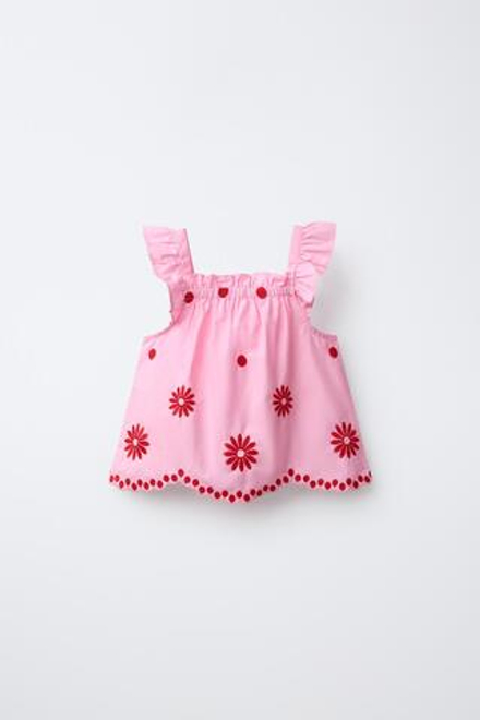 ZARA ТОП С ВЫШИВКОЙ, РОЗОВЫЙ