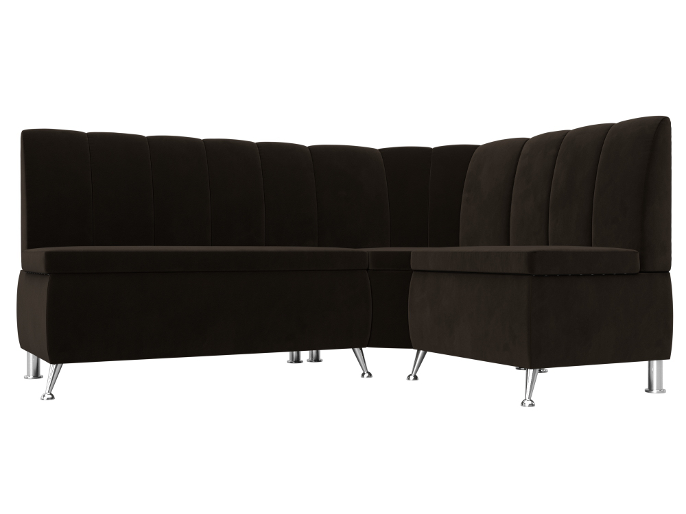 Диван кухонный угловой Кантри правый угол, Коричневый, Микровельвет, 29448