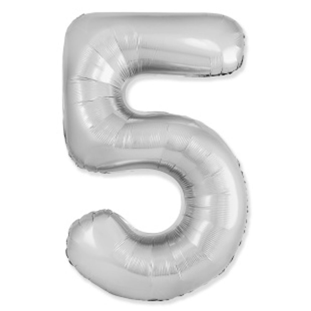 F Шар (40''/102 см) Цифра, 5 Slim, Серебро (БГ-60)