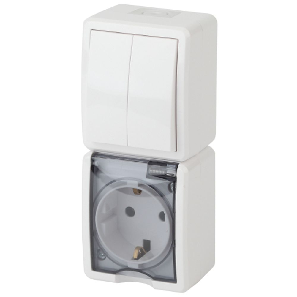 Блок розетка с выключателем ЭРА Эксперт 11-7408-01 двойным вертикальным IP54 16A-10AX-250В ОУ белый | Эра Эксперт