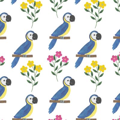 Попугаи и цветы