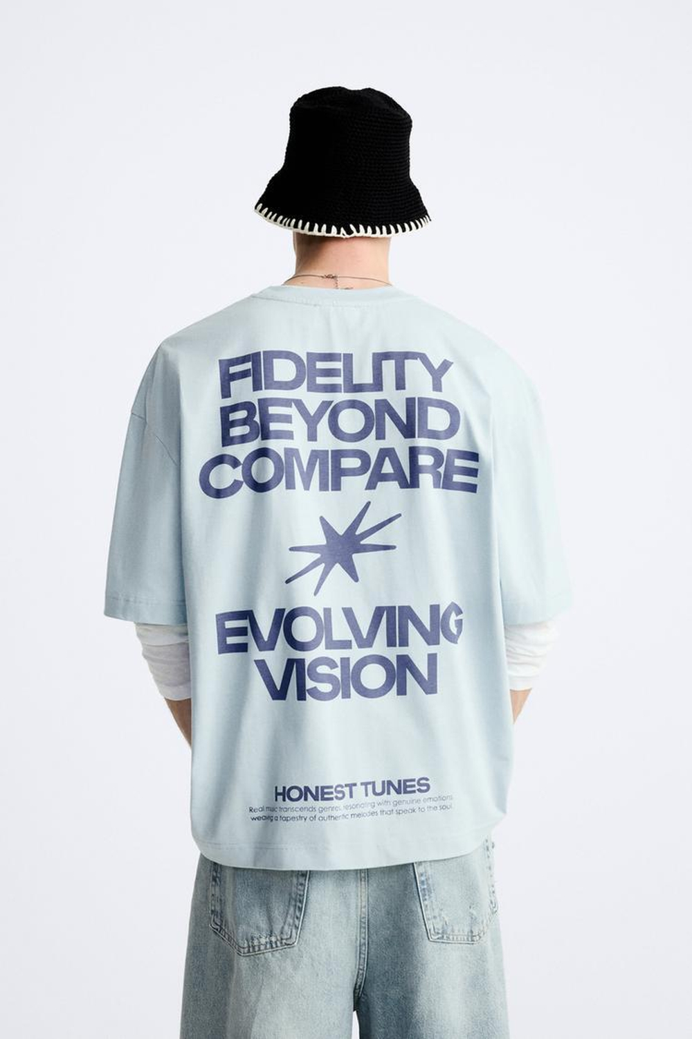 ZARA ФУТБОЛКА СВОБОДНОГО КРОЯ, НЕБЕСНО-ГОЛУБОЙ