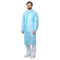 Халат посетительский нестерильный Гекса Визитер р.52-54 XXL 110 см плотность 20, кнопки спереди голубой 50 шт