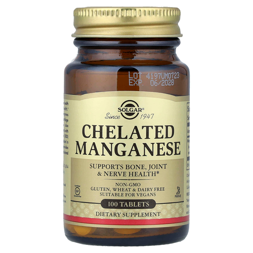 Solgar, хелатный марганец, 100 таблеток (8 мг в 1 таблетке)