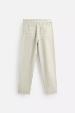 ZARA БРЮКИ ИЗ ХЛОПКА И ЛЬНА, ПЕСОЧНЫЙ