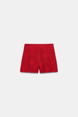 ZARA ШОРТЫ С КРУЖЕВОМ ГИПЮР, КРАСНЫЙ