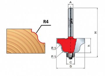 Фреза латинский свод с подшипником 27 х 13,3 мм, R=4, L=54,7 с хв