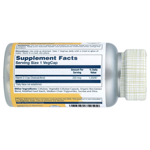 Solaray, Высокоэффективный витамин D3, 250 мкг, 60 растительных капсул
