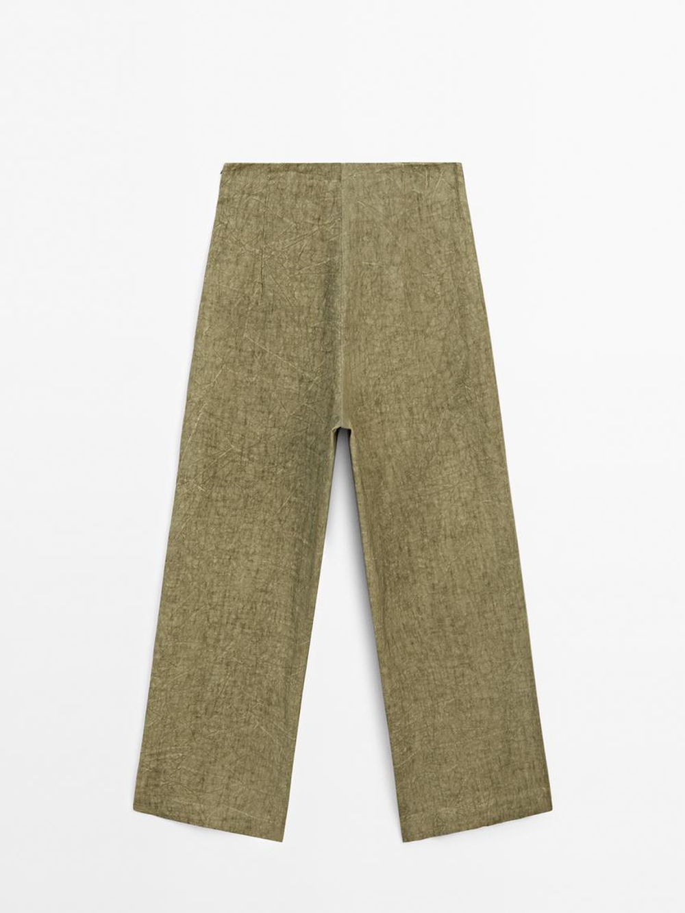 Massimo Dutti Струящиеся брюки из 100% льна, оливковый