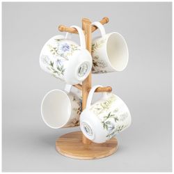 НАБОР КРУЖЕК LEFARD "GRASSES" НА ДЕРЕВ. ПОДСТАВКЕ 4 ШТ. 420 МЛ (КОР=6НАБ.)