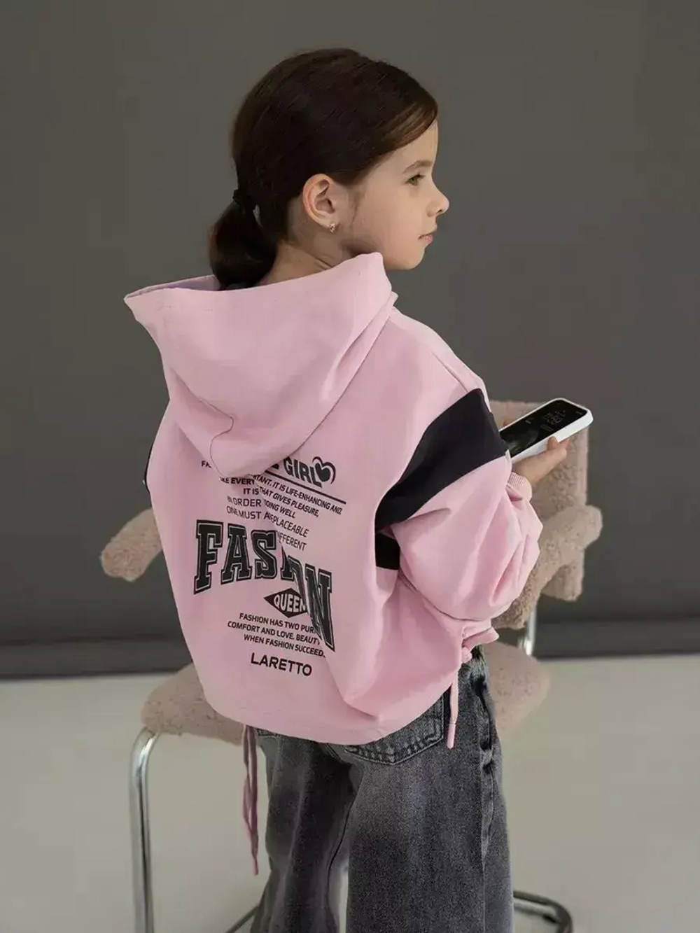 Худи для девочки с завязками розовое