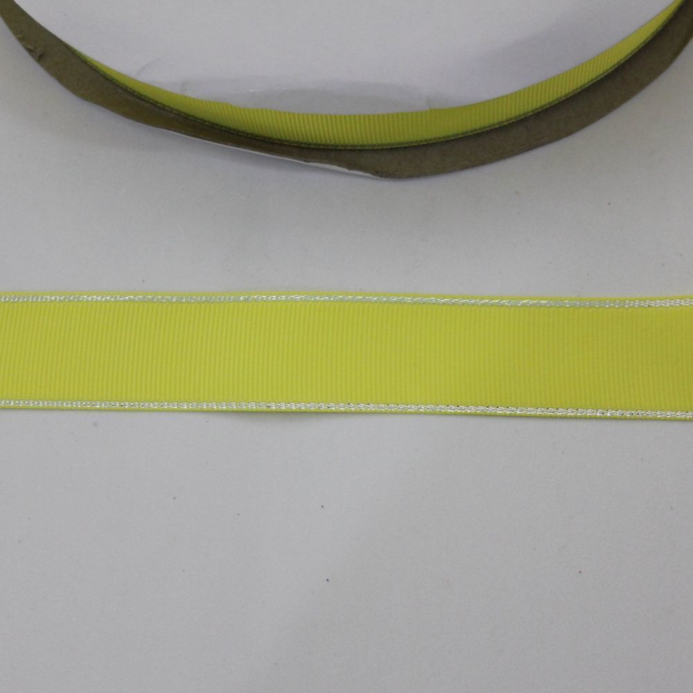 Лента репсовая однотонная с металл. кромкой(серебро) 25 мм, длина 25 ярдов, цвет: 640 светло-желтый(лимонный)