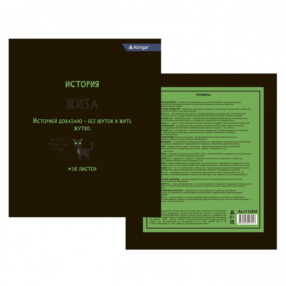 Комплект предметных тетрадей А5 36л.,10 предметов, со справочным материалом, скрепка, мелованный картон (стандарт), блок офсет, Alingar "Котомемы"