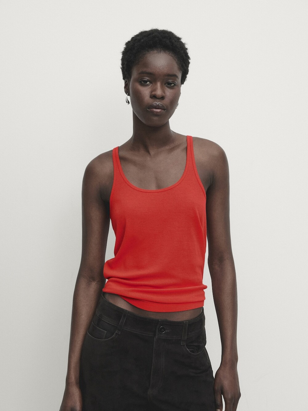 Massimo Dutti Топ из 100% хлопка с бретелями, красный