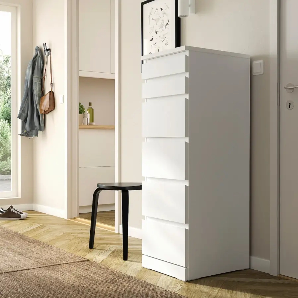 Комод с 6 ящиками - IKEA MALM, 123х40х48 см, белый  МАЛЬМ ИКЕА