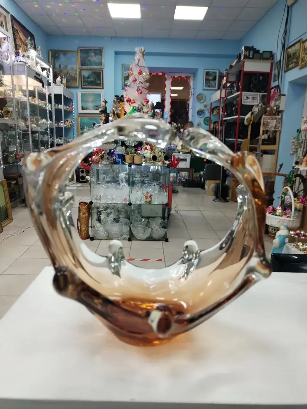 Ваза конфетница цветное карамельное стекло СССР