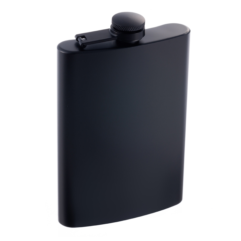 Фото стильная мужская фляга чёрного цвета из стали S.Quire PDW01-8 в коробке