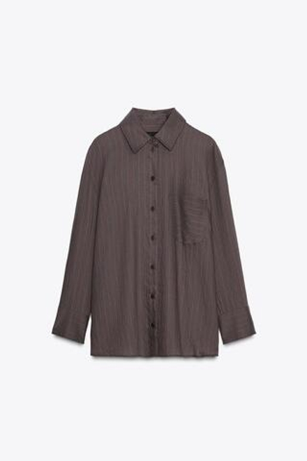 ZARA РУБАШКА ОВЕРСАЙЗ В ПОЛОСКУ — ZW COLLECTION, ШОКОЛАДНО-КОРИЧНЕВЫЙ