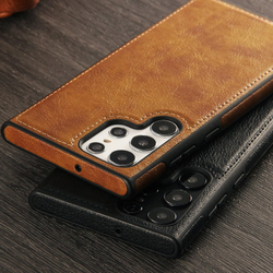 Чехол коричневого цвета из мягкой искусственной кожи для смартфона Samsung Galaxy S23 Ultra