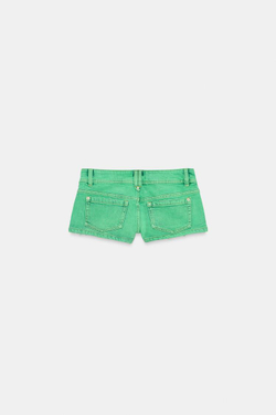 ZARA ДЖИНСОВЫЕ МИНИ-ШОРТЫ TRF С НИЗКОЙ ПОСАДКОЙ, ЗЕЛЕНЫЙ