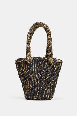 ZARA ПЛЕТЕНАЯ СУМКА-КОРЗИНА, РАЗНОЦВЕТНЫЙ