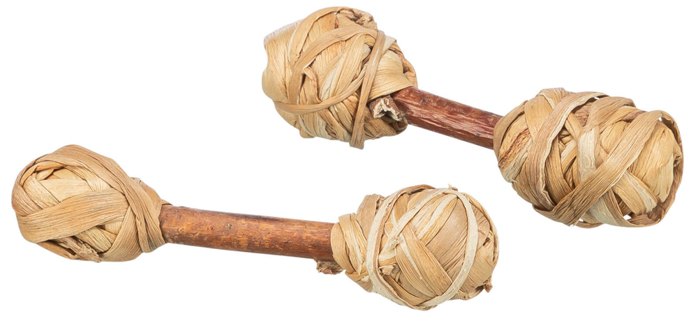 Игрушка для грызунов "Набор гантелей", кора дерева/трава, 2 шт., 9 х 2 см, Trixie