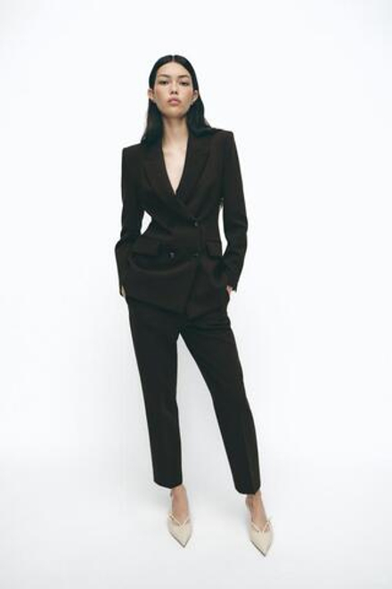 ZARA БРЮКИ SLIM FIT С ВЫСОКОЙ ПОСАДКОЙ, КОРИЧНЕВЫЙ