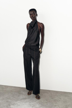 ZARA ПРЯМЫЕ БРЮКИ С КОНТРАСТНОЙ ОТСТРОЧКОЙ, ЧЕРНЫЙ