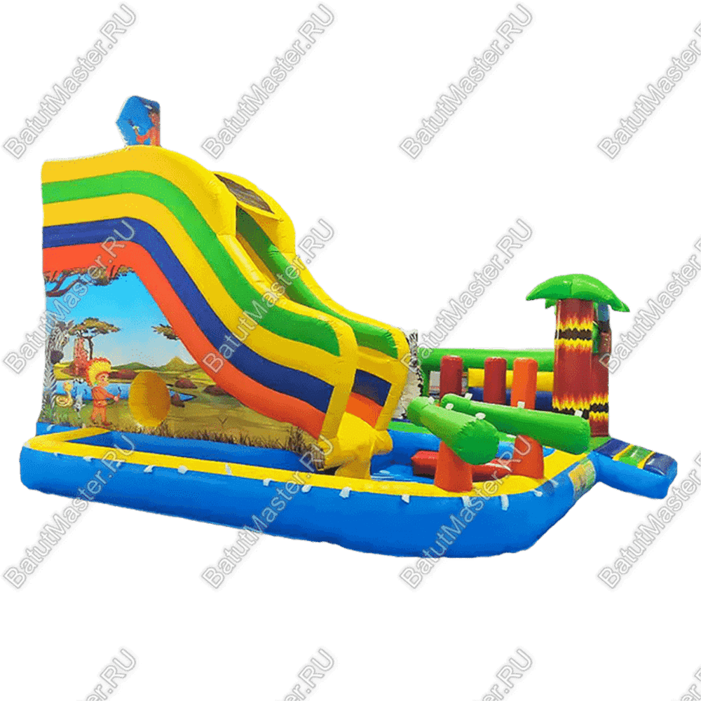 Надувной водный батут с бассейном «Туземец» размер 6,5*6*5 м