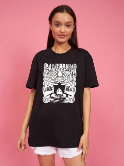 Футболка женская базовая черная с принтом California