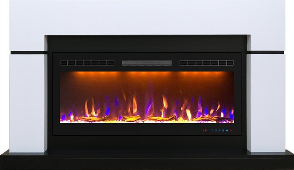 Каминокомплект Lindos - Белый с черным (Ширина 1470мм) с очагом Crystal 40 RF