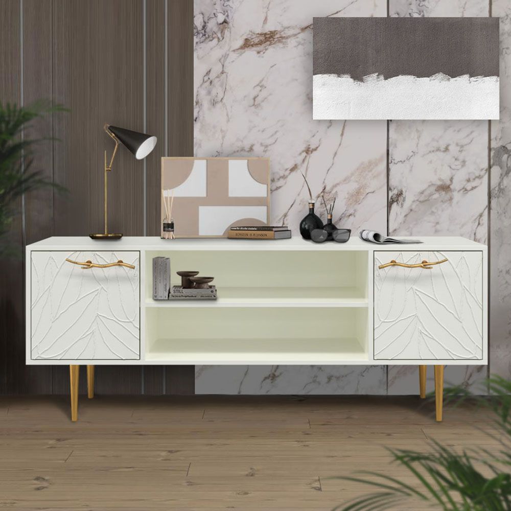 Тумба под ТВ Арт Колор leaves 155см Стайл Голд Белый опал