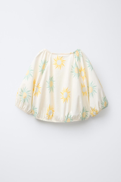 ZARA УКОРОЧЕННАЯ ФУТБОЛКА С ПРИНТОМ, ЭКРЮ