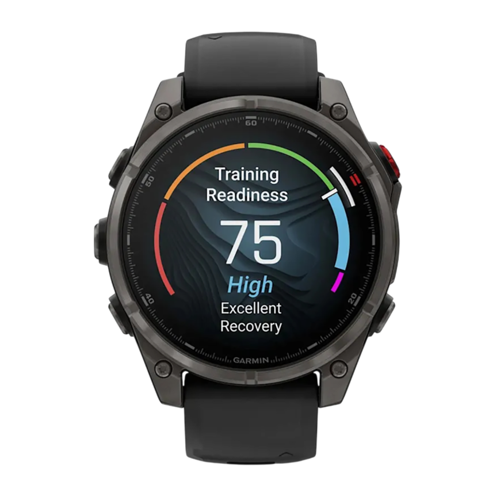 Cпортивные часы Garmin fenix 8 Pro, 47 мм, AMOLED, титан с DLC, сапфир, силиконовый ремешок цвета «чёрный/серый» Тёмно-серый безель из титана с DLC-покрытием, AMOLED-дисплей. Ремешок с классической застёжкой — на запястье обхватом 125–208 мм