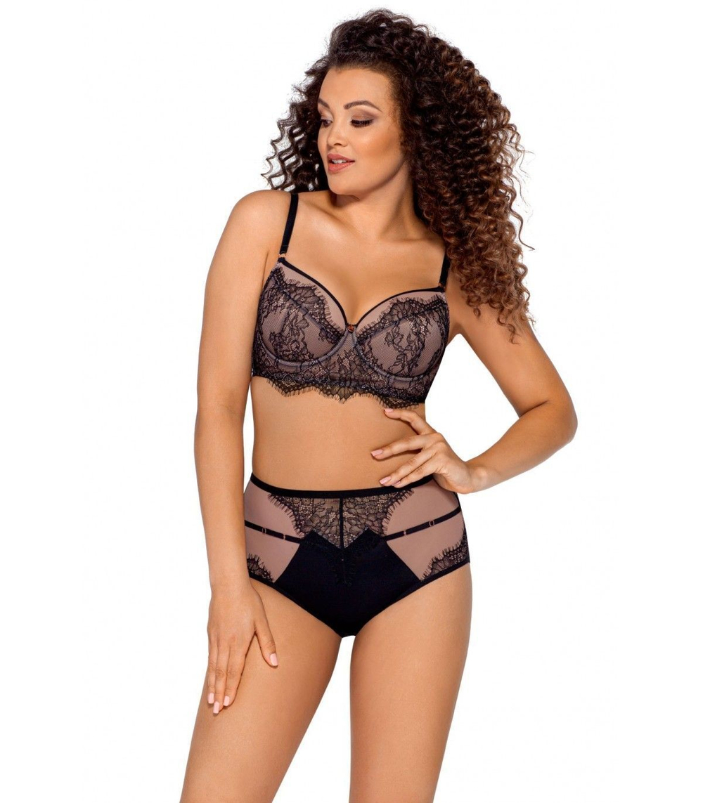 Кружевной бюстгальтер пуш-ап с широким поясом (Размер: 80D) (Цвет: черный)