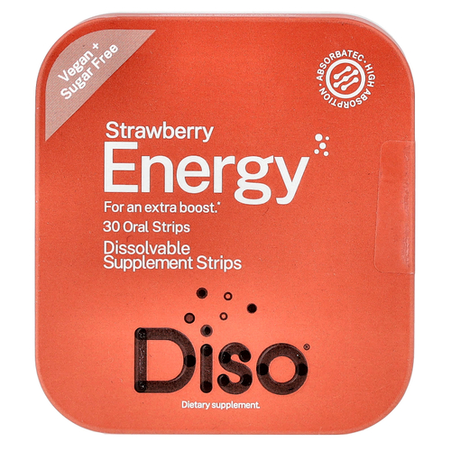 Diso, Energy, клубника, 30 полосок для полости рта