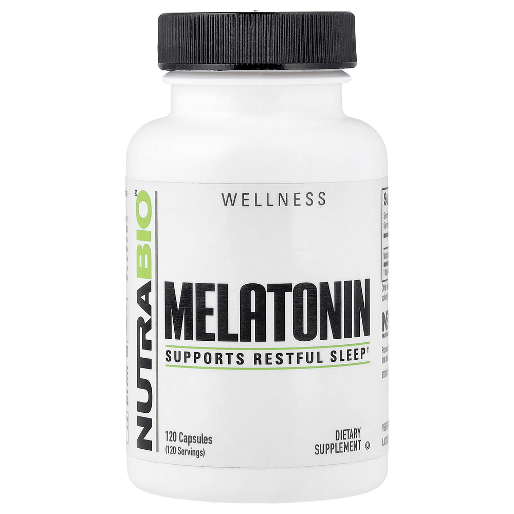 NutraBio, Мелатонин, 120 капсул (3 мг в каждой капсуле)