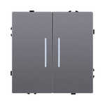 Выключатель 2-клавишный проходной 10А/250В с LED подсветкой, серый Kollinger Eclipse EC-011GY